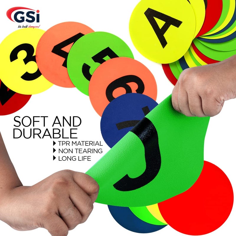 GSi Colorful Spot Markers Anti Slip Skid Rubber Dots for Drills and Training School Teaching (8 inch), Assorted Bright & Neon Colors (Alphanumeric Combo) - Image 5